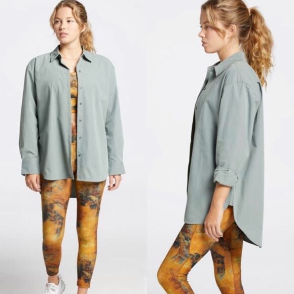 CALIA Oversized Collared Light Green Button Top - Picture 2 of 8